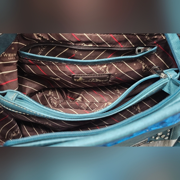 Montana West Teal and Blue Studded Concealwd Carry Shoulder Bag - Picture 7 of 16